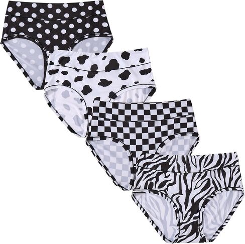 Women's Classic Plus Size Underwear Hipster Briefs Panties XL-5XL High Waisted Ladies Undies Black White Pattern in Kuwait