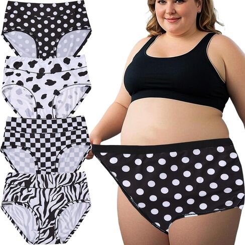 Women's Classic Plus Size Underwear Hipster Briefs Panties XL-5XL High Waisted Ladies Undies Black White Pattern in Kuwait