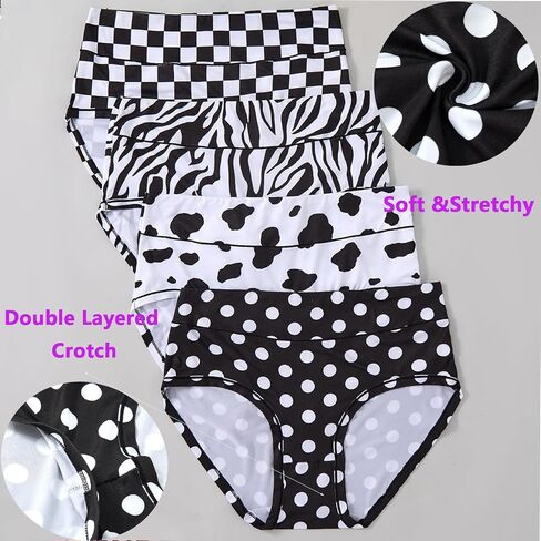 Women's Classic Plus Size Underwear Hipster Briefs Panties XL-5XL High Waisted Ladies Undies Black White Pattern in Kuwait