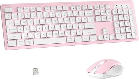 Wireless Keyboard and Mouse Combo, Full-Size 104-Key Office Keyboard with 15 Function Keys, Numeric Keypad, Single USB Receiver, Compatible with PC and Laptop(Purple White) in Saudi Arabia