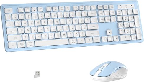 Wireless Keyboard and Mouse Combo, Full-Size 104-Key Office Keyboard with 15 Function Keys, Numeric Keypad, Single USB Receiver, Compatible with PC and Laptop(Purple White) in Saudi Arabia