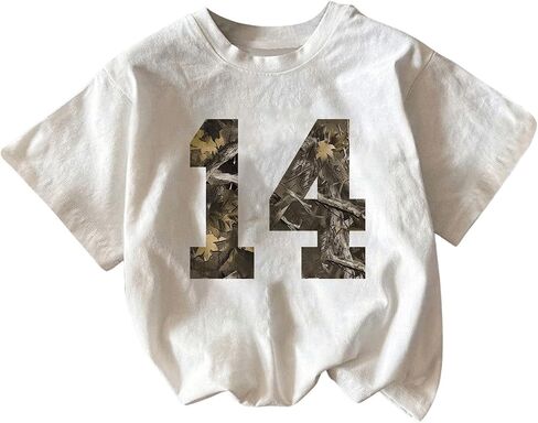 GORGLITTER Women's Camo Letter Print Short Sleeve Tops Number Crew Neck Tees Shirt Going Out Tops in Saudi Arabia