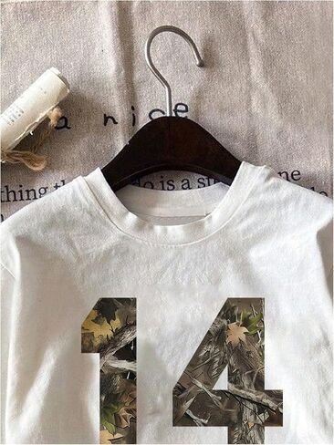 GORGLITTER Women's Camo Letter Print Short Sleeve Tops Number Crew Neck Tees Shirt Going Out Tops in Saudi Arabia