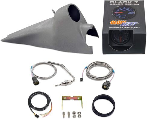 GlowShift Diesel Gauge Package Compatible with Ford Super Duty 6.0L Power Stroke 2003-2007 - Black 7 Color 1500° F Pyrometer EGT Gauge - Gray Single Gauge Pillar Pod with Grab Handle Cutout in Saudi Arabia