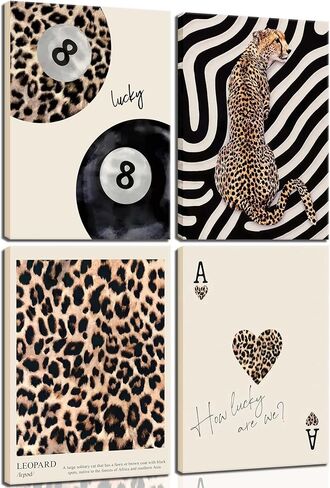 4pcs عصرية الفهد اللفسي الجدار Artchetah preppy التجميد الغرفة ديكور ديكور أنيقة نمر الذروة ملصقات بطاقات المطبوعات صور غير تقليدي 8 صور للكرة للفتيات نوم شقة وضعية طبقة طية in Kuwait