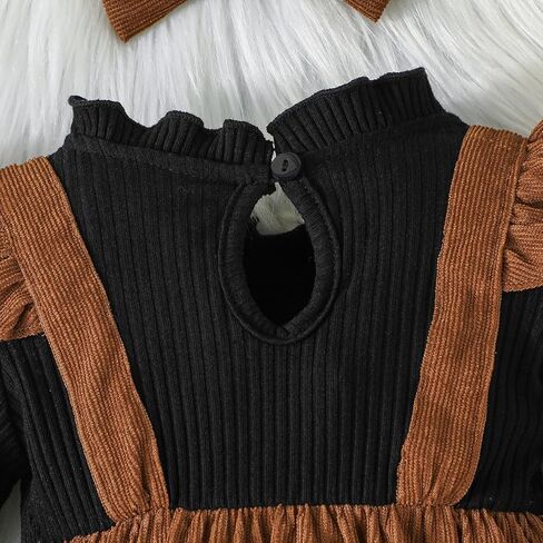 Noubeau Christmas Toddler Girl Plaid Dress Long Sleeve Bow Patchwork Rib Ruffled Shirts Dress Baby Xmas Outfit in Kuwait