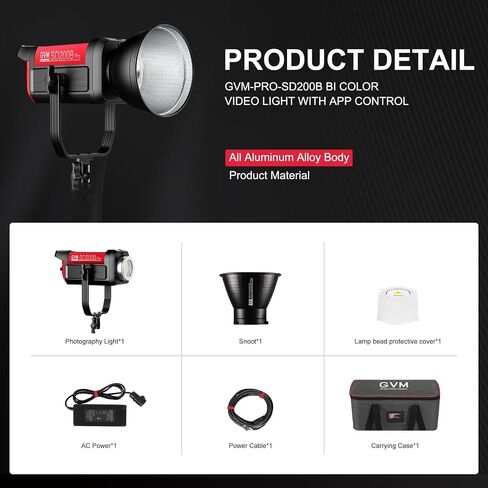 GVM 200W LED Video Light, PRO SD200B Photography Lighting Kit with Bluetooth Mesh Network/DMX Control, 2700K-6800K Studio Light Continuous Lighting Kit for YouTube,Film, 45400lux/1m, 12 Scene Effects in Saudi Arabia
