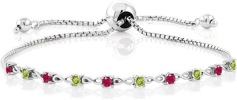 Gem Stone King 0.65 Cttw Round Red Ruby and Green Peridot 925 Sterling Silver Bracelet For Women | Gemstone Birthstone | Round 2.5MM | Adjustable Bolo Bracelet For Women | Easy-On Easy-Off in Saudi Arabia