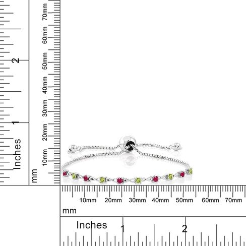 Gem Stone King 0.65 Cttw Round Red Ruby and Green Peridot 925 Sterling Silver Bracelet For Women | Gemstone Birthstone | Round 2.5MM | Adjustable Bolo Bracelet For Women | Easy-On Easy-Off in Saudi Arabia
