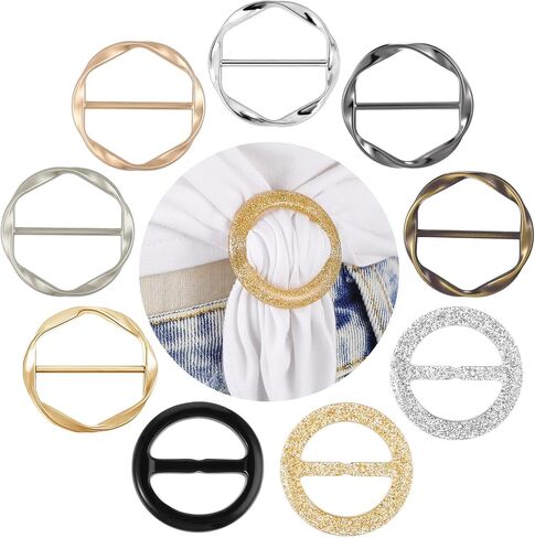 9 PCS Shirt Clip, Scarf Ring Shirt Clips for Women Clothing T-Shirt Ties Cinch Rings Round Waist Cincher Clip Shirt Tightener Clip Scarf Buckle Stylish Accessories for Sweater, Shawl, Tie, Dress in Saudi Arabia