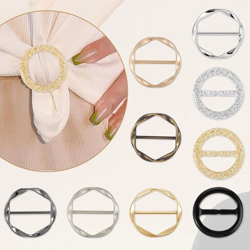 9 PCS Shirt Clip, Scarf Ring Shirt Clips for Women Clothing T-Shirt Ties Cinch Rings Round Waist Cincher Clip Shirt Tightener Clip Scarf Buckle Stylish Accessories for Sweater, Shawl, Tie, Dress in Saudi Arabia