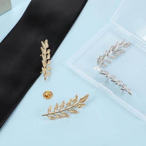 2 Pairs Gentlemen Suit Brooches, Gold Silver Leaf Lapel Pins, Simple Elegant Wheat Design Suit Clips for Gentlemen, Wedding/Tuxedo/Groom Accessories, Unisex Collar Jewelry (2 colors) in Kuwait