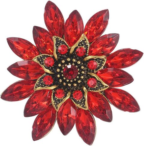 Sparkling Rhinestone Flower Brooch Pin Fashion Crystal Sunflower Brooch Floral Lapel Pins Red/Green/Purple/Pink Crystal CZ Broochs Large Flower Pin Clothes Hat Bag Dress Broochs Wedding Bridal Jewelry for Women in Saudi Arabia
