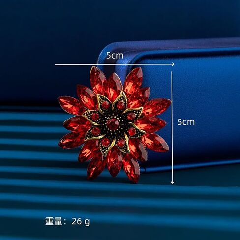 Sparkling Rhinestone Flower Brooch Pin Fashion Crystal Sunflower Brooch Floral Lapel Pins Red/Green/Purple/Pink Crystal CZ Broochs Large Flower Pin Clothes Hat Bag Dress Broochs Wedding Bridal Jewelry for Women in Saudi Arabia