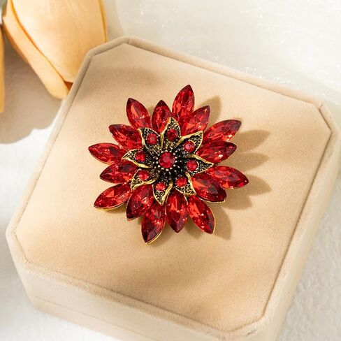 Sparkling Rhinestone Flower Brooch Pin Fashion Crystal Sunflower Brooch Floral Lapel Pins Red/Green/Purple/Pink Crystal CZ Broochs Large Flower Pin Clothes Hat Bag Dress Broochs Wedding Bridal Jewelry for Women in Saudi Arabia