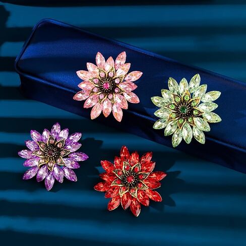 Sparkling Rhinestone Flower Brooch Pin Fashion Crystal Sunflower Brooch Floral Lapel Pins Red/Green/Purple/Pink Crystal CZ Broochs Large Flower Pin Clothes Hat Bag Dress Broochs Wedding Bridal Jewelry for Women in Saudi Arabia