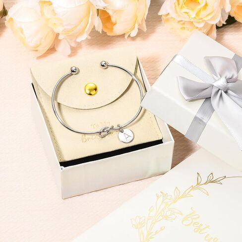 CEELGON Knot Bracelet Bridesmaid Gifts Initial Bracelet & Microfiber Jewelry Bags Pouch Bridesmaid Proposal Gifts for Wedding Day(Beige S) in Kuwait