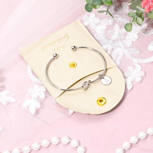 CEELGON Knot Bracelet Bridesmaid Gifts Initial Bracelet & Microfiber Jewelry Bags Pouch Bridesmaid Proposal Gifts for Wedding Day(Beige S) in Kuwait