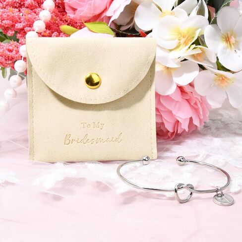 CEELGON Knot Bracelet Bridesmaid Gifts Initial Bracelet & Microfiber Jewelry Bags Pouch Bridesmaid Proposal Gifts for Wedding Day(Beige S) in Kuwait