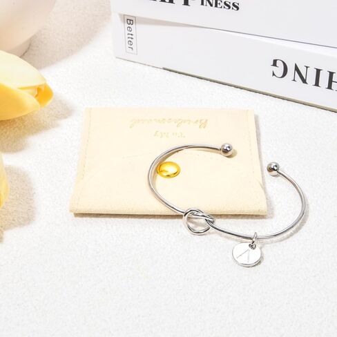 CEELGON Knot Bracelet Bridesmaid Gifts Initial Bracelet & Microfiber Jewelry Bags Pouch Bridesmaid Proposal Gifts for Wedding Day(Beige S) in Kuwait