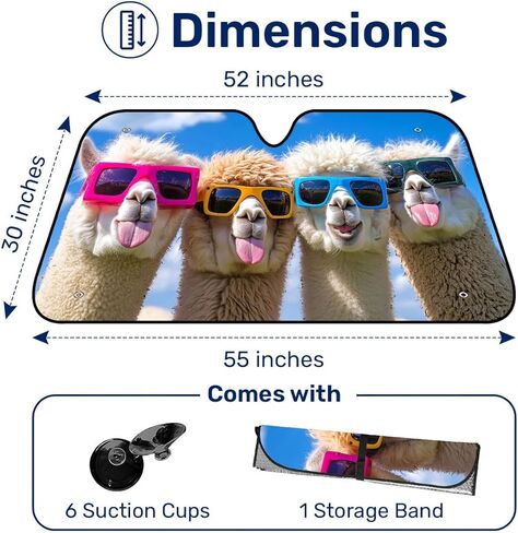 Funny Llama Windshield Sun Shade for Car SUV Truck (55x30 Inches), Sun Shade Windshield, Shades for Front Windows, Sunshade for Car Windshield, Protector Blocks UV in Kuwait