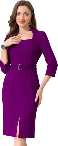 Allegra K Business Pencil Dress for Women's 3/4 Sleeve Office Dresses with Belt in Saudi Arabia