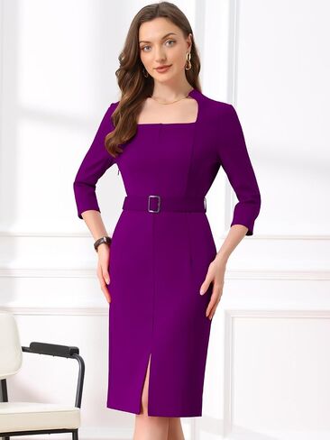 Allegra K Business Pencil Dress for Women's 3/4 Sleeve Office Dresses with Belt in Saudi Arabia