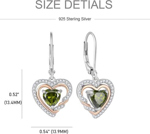 Heart Dangle Earrings 925 Sterling Silver Birthstone Leverback Drop Earrings 5A Cubic Zirconia 2-tone White Gold&Rose Gold Plated in Kuwait