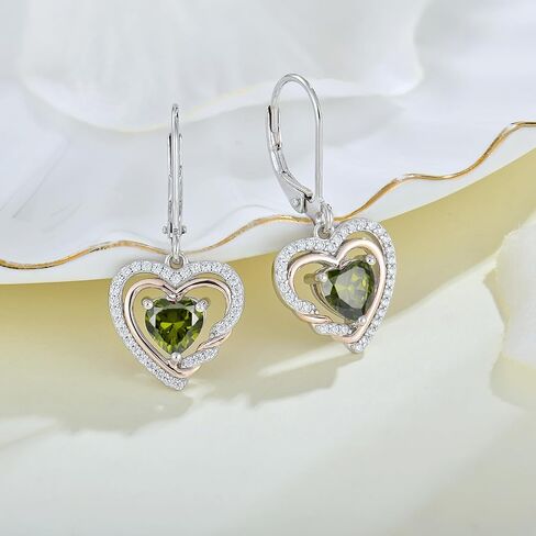 Heart Dangle Earrings 925 Sterling Silver Birthstone Leverback Drop Earrings 5A Cubic Zirconia 2-tone White Gold&Rose Gold Plated in Kuwait
