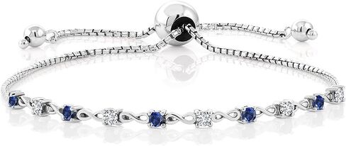 Gem Stone King 925 Sterling Silver Gemstone Birthstone and White Diamond Infinity Tennis Bracelet For Women | Round 2.5MM | Adjustable Bolo Bracelet Up to 9 Inch | Easy-On Easy-Off in Saudi Arabia