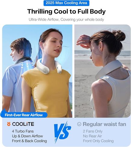 مروحة الرقبة المحمولة Torras Coolite ، 8450 دورة في الدقيقة توربو تدفق الهواء ، مروحة الرقبة قابلة لإعادة شحنها مع بطارية 14 ساعة ، 3 سرعات ، تبريد 360 درجة ، مروحة شخصية خفيفة الوزن وقابلة للطي للرياضة ، في الهواء الطلق ، السفر ، العاج in Saudi Arabia