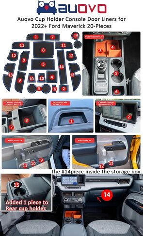 Auovo Cup Holder Insert Compatible with Ford Maverick Accessories 2022 2023 2024 2025 Center Console Cup Holder Liners Door Pocket Liners 20pcs (Orange Trim) (Not Fit 2025 Model with Wireless Charge) in Saudi Arabia