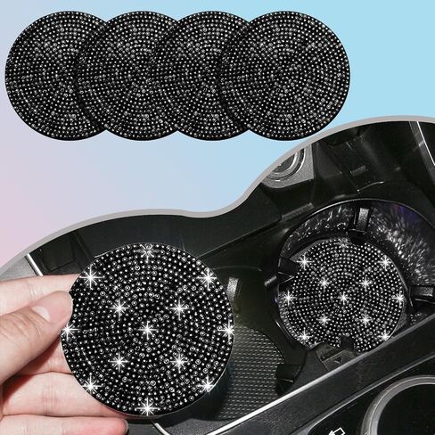 4PCS Bling Car Cup Holder Coaster, 2.75 inch Anti-Slip Shockproof Bling Crystal Rhinestone Insert Car Cup Coaster, Automotive Interior Accessories for Womens Girls (Pink) in Kuwait