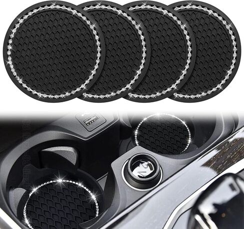 4 PCS Car Cust Coaster ، 2.75 بوصة من الحصير المضاد للانزلاق ، إكسسوارات حامل مشروب المركبات العالمية ، ديكورات أصحاب كأس السيارة للنساء ، السيارات ، الشاحنات ، RVS (أسود) in Saudi Arabia