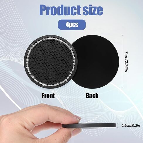 4 PCS Car Cust Coaster ، 2.75 بوصة من الحصير المضاد للانزلاق ، إكسسوارات حامل مشروب المركبات العالمية ، ديكورات أصحاب كأس السيارة للنساء ، السيارات ، الشاحنات ، RVS (أسود) in Saudi Arabia