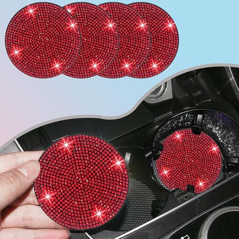 4PCS Bling Car Cup Holder Coaster, 2.75 inch Anti-Slip Shockproof Bling Crystal Rhinestone Insert Car Cup Coaster, Automotive Interior Accessories for Womens Girls (Pink) in Kuwait