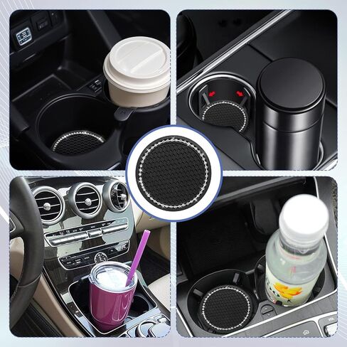 4 PCS Car Cust Coaster ، 2.75 بوصة من الحصير المضاد للانزلاق ، إكسسوارات حامل مشروب المركبات العالمية ، ديكورات أصحاب كأس السيارة للنساء ، السيارات ، الشاحنات ، RVS (أسود) in Saudi Arabia