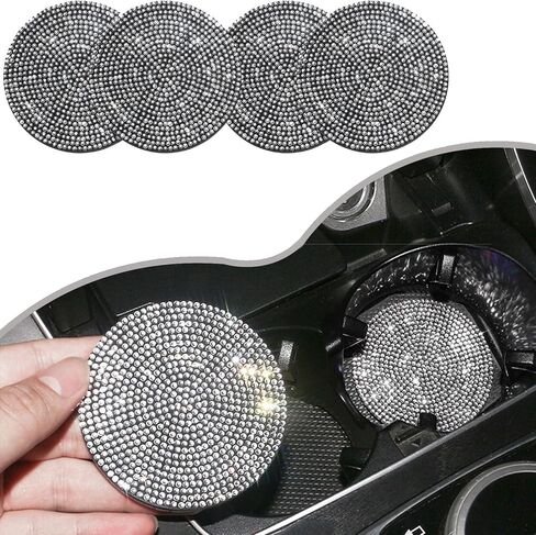 Coaster 4pcs Bling Car Custer Coaster ، 2.75 بوصة مضادة للانزلاق الصدمة بلينج كونستون إدراج كأس السيارة ، الملحقات الداخلية للسيارات للفتيات النسائي (الوردي) in Kuwait