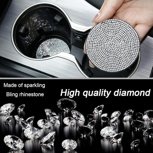 Coaster 4pcs Bling Car Custer Coaster ، 2.75 بوصة مضادة للانزلاق الصدمة بلينج كونستون إدراج كأس السيارة ، الملحقات الداخلية للسيارات للفتيات النسائي (الوردي) in Kuwait