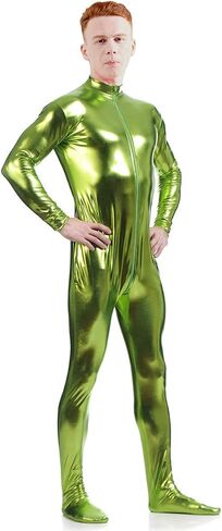 Ensnovo Mens Front Crotch Zipper Shiny Metallic Spandex Unitard Costumes in Saudi Arabia