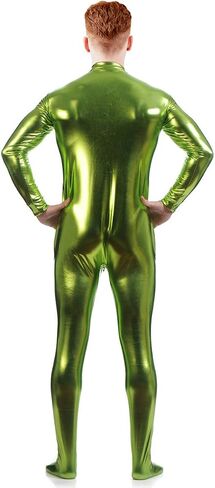 Ensnovo Mens Front Crotch Zipper Shiny Metallic Spandex Unitard Costumes in Saudi Arabia