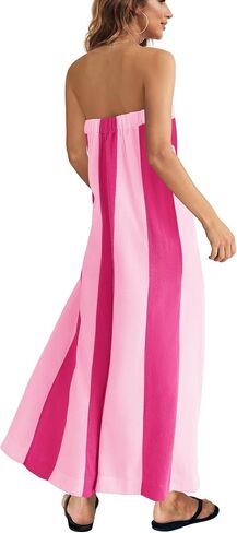 Reachme Womens One One Pheice Summer Sumpsuits Broolless Tube مخططة على عريض الساق سراويل ROMPER مع الجيوب الشاطئية العطلات in Kuwait