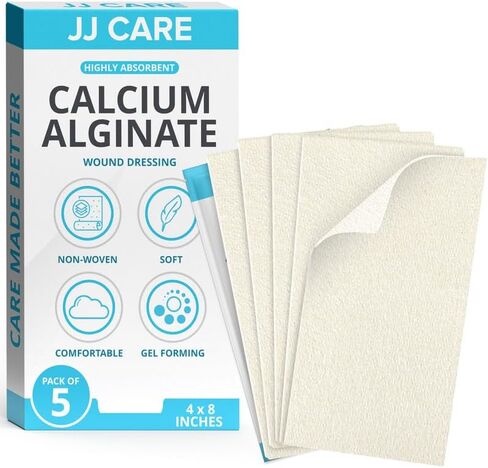 JJ CARE Calcium Alginate Wound Dressing 4x8 (Pack of 5), Sterile Calcium Alginate Dressing, Individually Packed Latex Highly Absorbent Medical Wound Dressing in Saudi Arabia