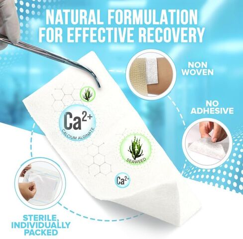 JJ CARE Calcium Alginate Wound Dressing 4x8 (Pack of 5), Sterile Calcium Alginate Dressing, Individually Packed Latex Highly Absorbent Medical Wound Dressing in Saudi Arabia