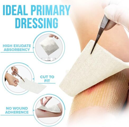 JJ CARE Calcium Alginate Wound Dressing 4x8 (Pack of 5), Sterile Calcium Alginate Dressing, Individually Packed Latex Highly Absorbent Medical Wound Dressing in Saudi Arabia