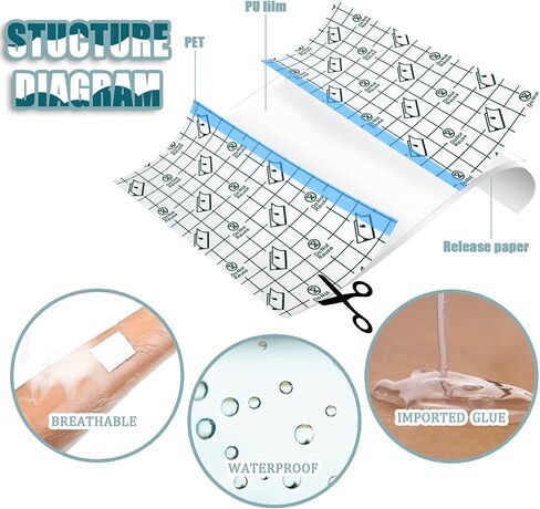 NUANCHU 50 PCS الوشم اللاحق لضمادة مضادة للماء فيلم شفاف للملابس دش مقاوم للماء التصحيح تمتد لاصق الجرح الشريط الشريط الوشم in Saudi Arabia