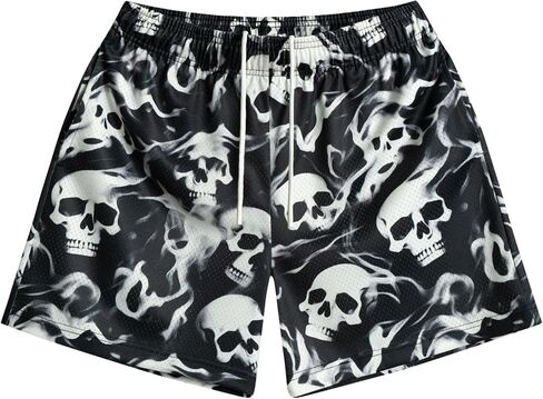 Mens Skull Graphic Shorts Basketball Drawstring Casual Workout Athletic Running Shorts in Saudi Arabia