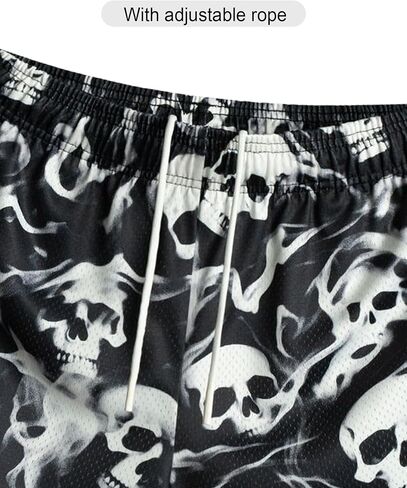 Mens Skull Graphic Shorts Basketball Drawstring Casual Workout Athletic Running Shorts in Saudi Arabia