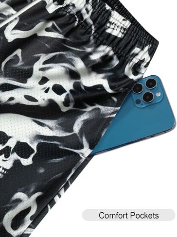 Mens Skull Graphic Shorts Basketball Drawstring Casual Workout Athletic Running Shorts in Saudi Arabia