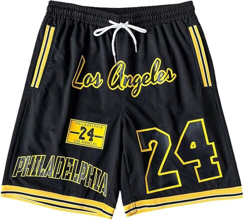 GORGLITTER Men's Y2K Graphic Shorts Basketball Workout Athletic Running Drawstring Shorts in Saudi Arabia